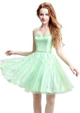 Romantic Satin & Tulle Sweetheart Neckline Short-length A-line Homecoming Dresses With Beadings
