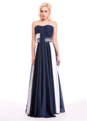 Charming Chiffon Strapless Neckline A-Line Color Block Evening Dresses With Beads