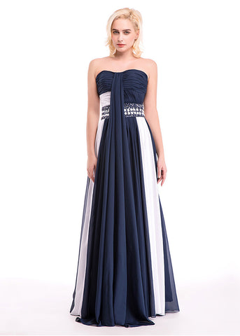 Charming Chiffon Strapless Neckline A-Line Color Block Evening Dresses With Beads Sassymyprom Charming Chiffon Strapless Neckline A-Line Color Block Evening Dresses With Beads Sassymyprom