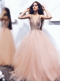 Pearl Pink Tulle Prom Dress with Sequins Appliques