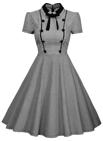 Vintage Embroidered Lined Polka Dots Cocktail Swing Dress
