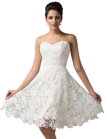 Off White Lace Short Bridal Prom Gown Wedding Evening Dress
