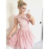 Princess Scoop Pink Chiffon Applique Short/Mini Homecoming Dress