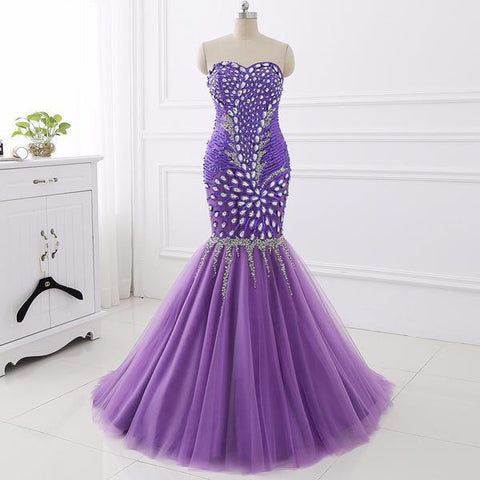 Purple Tulle Mermaid Sweetheart Beading Prom Dress