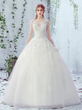 Lace-Up Appliques Beading Ball Gown Wedding Dress
