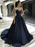 Bacless V Neck Beading Satin Black Lace Long Prom Dress