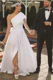 Satin One Shoulder Split Long Bridal Wedding Dress