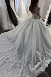 Half Sleeves Ball Gown Beading Appliques Sweep Train Tulle Wedding Dress