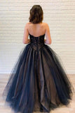 Strapless Ball Gown Black And Champagne Tulle Prom Dress