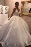Spaghetti Straps Ball Gown Aopliques See Through Tulle Wedding Dress