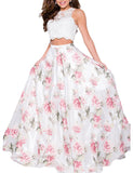 Two Piece Lace Print Prom Dress