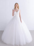 V-Neck Tulle Appliques Ball Gown Princess Wedding Dress