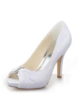 Chic Satin Peep Toe Stiletto Heels Bridal Shoes With Rhinestones