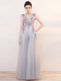 Lace Pearls Sashes Sleeveless Floor-Length Evening Dress