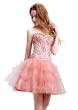 Charming Tulle & Lace Sweetheart Neckline Layered Short-length Ball Gown Homecoming Dresses With Beadings