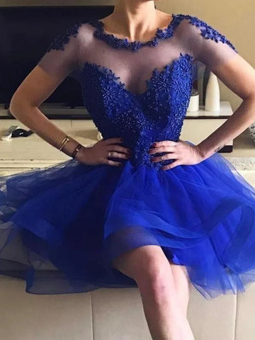 Royal Blue Tulle High Low Homecoming Dress