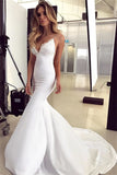 Mermaid Spaghetti Straps Satin Appliques Sleeveless Wedding Dress