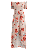 Floral Off Shoulder Asymmetric Maxi Smocked Dress