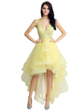 Lovely Tulle & Lace V-neck Neckline Cut-out Back Hi-lo A-line Homecoming Dresses