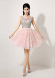 Elegent Tulle & Lace Bateau Neckline Short A-line Homecoming Dresses With Beadings