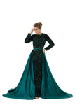 Green Long Sleeves Scoop Trumpet Mermaid Sparkle Sequin Prom Dress