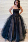 Strapless Ball Gown Black And Champagne Tulle Prom Dress
