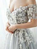 Off The Shoulder Appliques Gary Short Sleeves Prom Dress