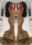 Sparkling Sequin Mermaid Evening Dresses With Ruffles