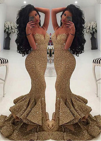 Sparkling Sequin Mermaid Evening Dresses With Ruffles