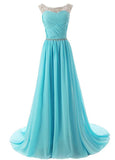 Elegant Chiffon & Tulle Bateau Neckline A-line Prom Dresses with Beadings & Rhinestones