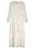 White Button Up Lace Panel Drawstring Waist Dress
