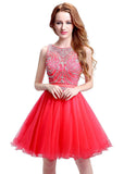 Pretty Tulle Jewel Neckline Sleeveless Short-length A-Line Homecoming Dresses With Beadings