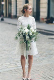 Chic A-line Cheap Short Long Sleeve Lace White Short Wedding Dress