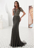 Tulle & Spandex Jewel Rhinestones Black Mermaid Evening Dress