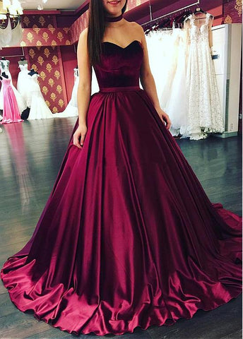 Burgundy Velvet Ball Gown Prom Dress