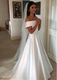 Satin Off-the-shoulder Bowknot A-line Wedding Dress With Belt