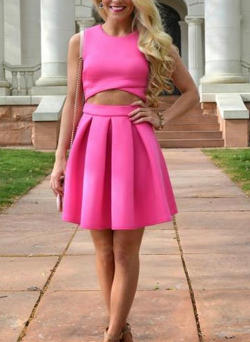 Pink Two Piece Short Homecoming Dress