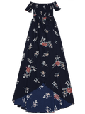 Off Shoulder Floral Shirred Asymmetric Maxi Dress