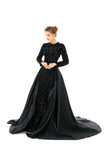 Black Long Sleeves Scoop Trumpet Mermaid Sparkle Sequin Prom Dress