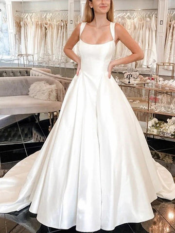 Straps Ball Gown Satin Court Train Wedding Dress