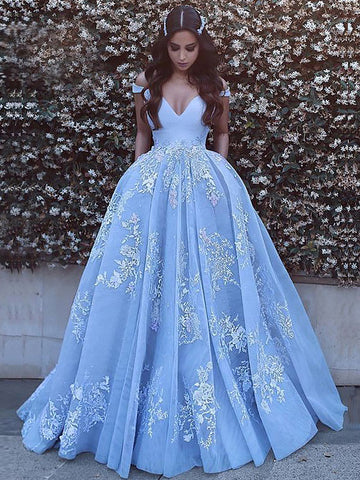 Ball Gown Off-the-Shoulder Applique Prom Dress