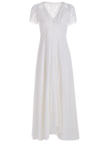 White Front Zippered Lace Panel Maxi Dress