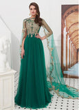 Tulle Jewel Detachable Shawl Green A-line Prom Dress