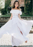 Belt & Ruffles Chiffon Off-the-shoulder A-line Wedding Dress