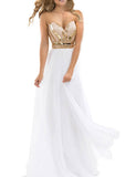 White A Line Chiffon Beaded Prom Dress