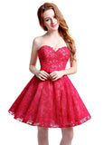 Romantic Tulle & Lace Sweetheart Neckline Short-length A-line Homecoming Dresses With Belt
