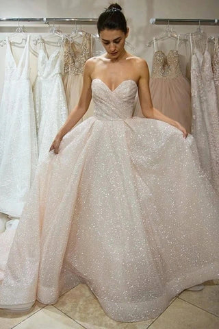 Sequin Sparkle Sweetheart Champagne Tulle Wedding Dress