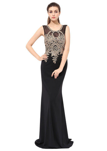 Exquisite Crystal Shuang Ma Scoop Neckline Sheath Evening Dresses With Lace Appliques
