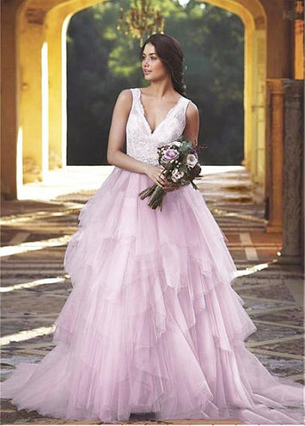 Pink Ball Gown Evening Dresses With Belt