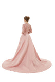 Rose Pink Long Sleeves Scoop Trumpet Mermaid Sparkle Sequin Prom Dress
